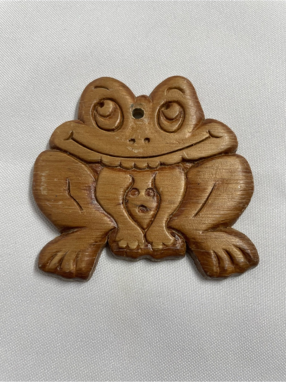 3” Adorable Vintage Wooden Frog Ornament Good Condition Minor Wear As Pictured
